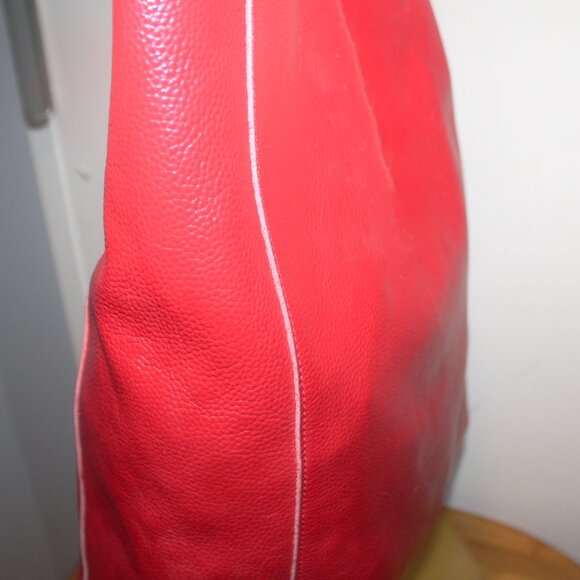 Large Soft True Red Pebbled Leather Shopper Tote Shoulder Bag w Snap in Pocket - Picture 6 of 9
